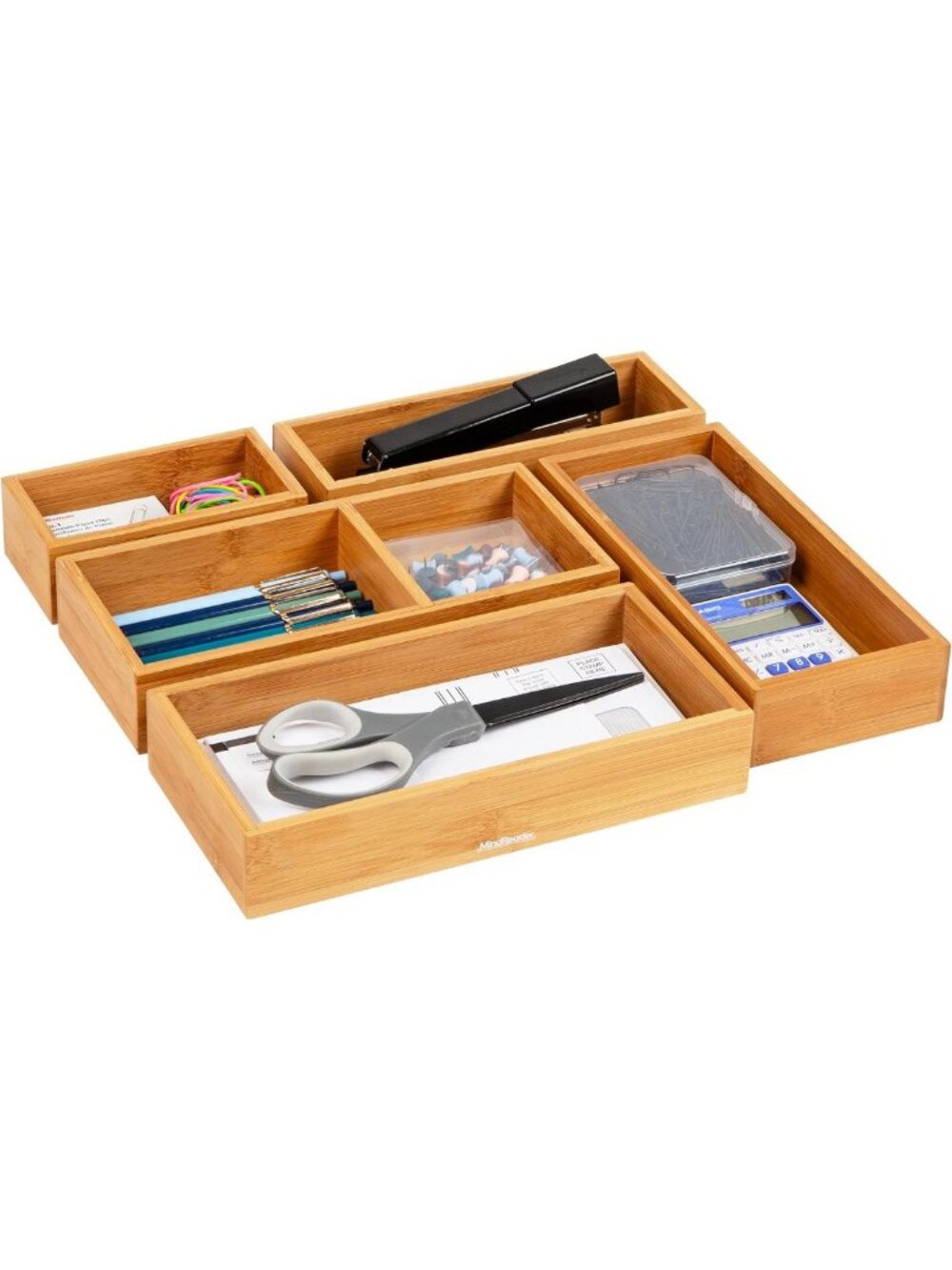 5-Piece Bamboo Drawer Organizer Set - Stackable Storage Trays for Kitchen